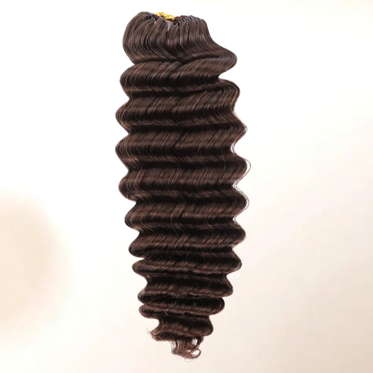 #4 Dark Brown Color Deep Wave Feather Crochet Hair Extension Human Hair