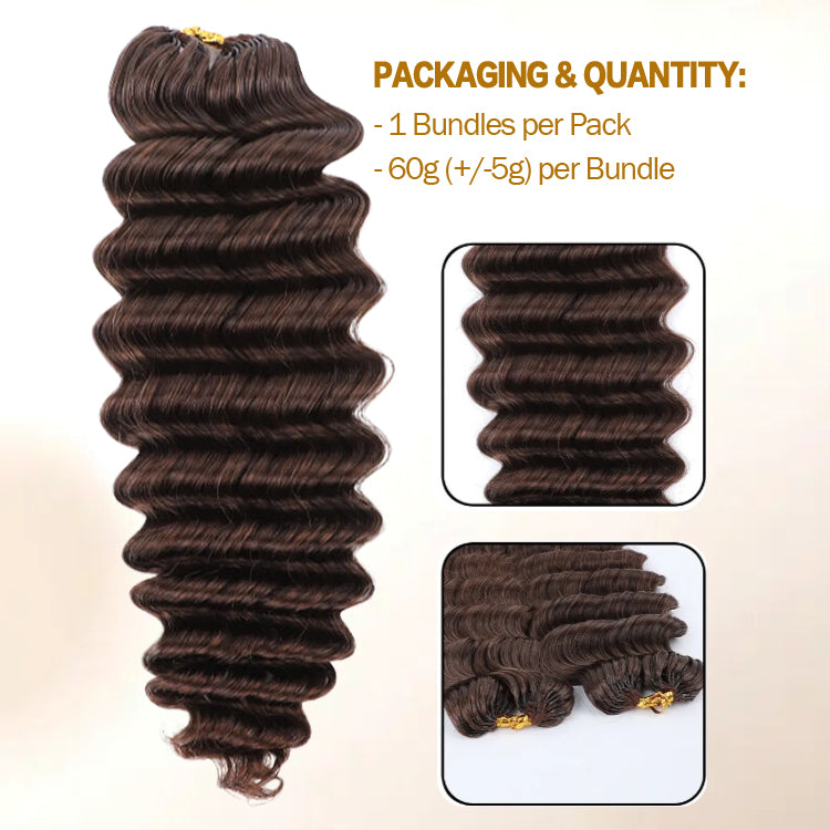 #4 Dark Brown Color Deep Wave Feather Crochet Hair Extension Human Hair