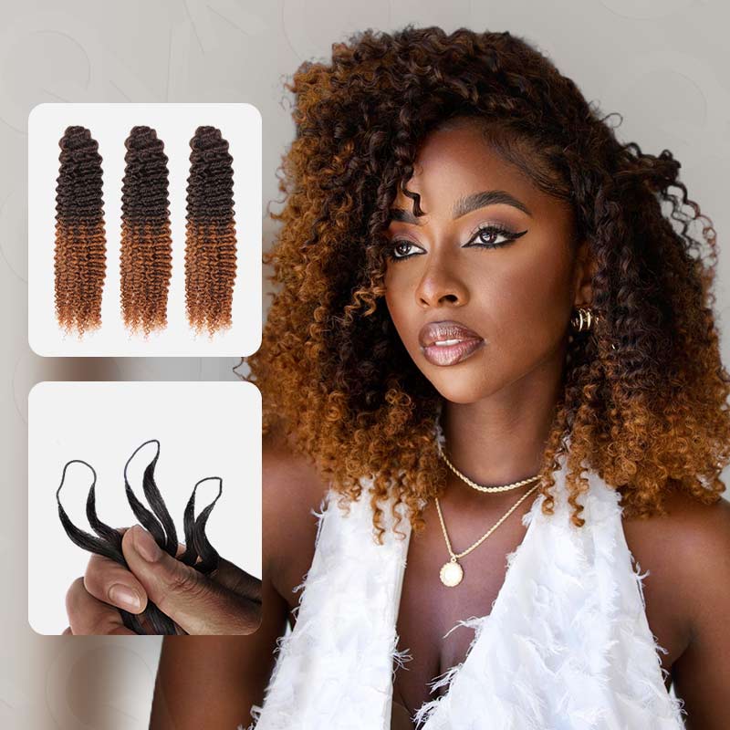 Onimehair™ Lightweight T2/30 Color Small Kinky Curly Feather Crochet Braid Human Hair Extension