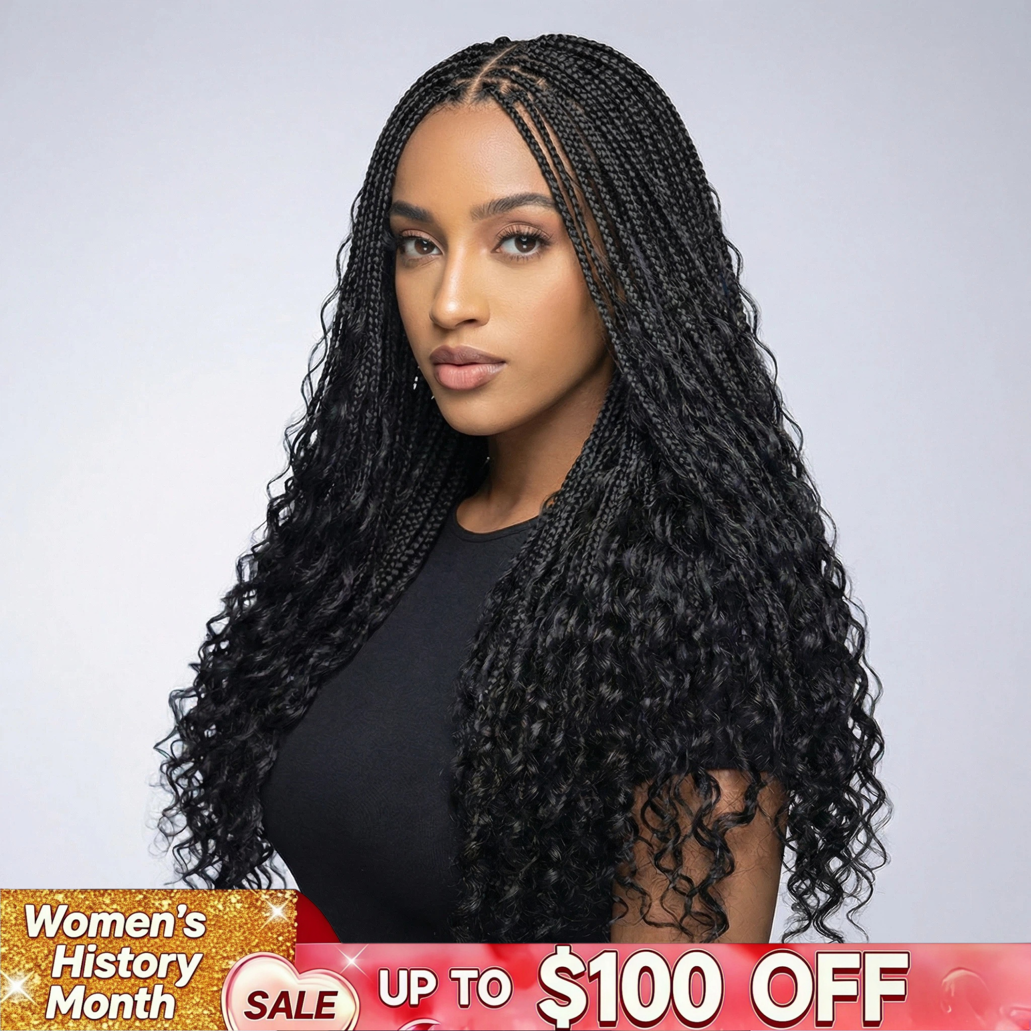 Human Hair Full Lace Braided Wig Glueless Middle Parts Small Boho Knotless Braids - Onime Hair