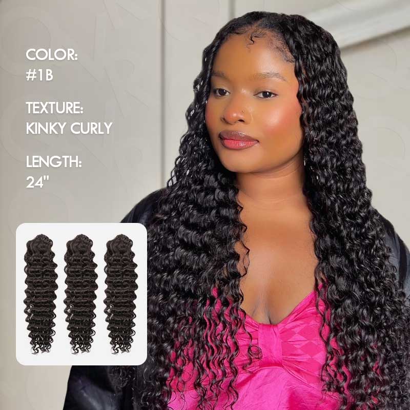 Onimehair™ Soft Deep Wave Feather Crochet Braid Natural Black Human Hair Extensions