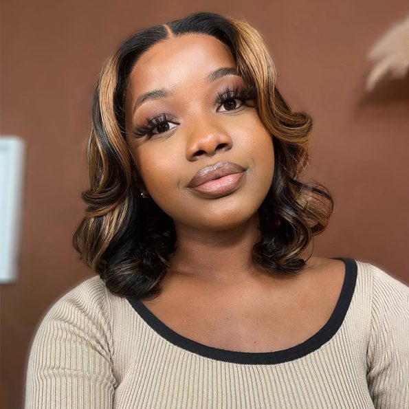 Short Loose Wave Bob Human Hair Wig 5×5 HD Pre-Cut Lace Glueless Blonde Highlight Color Bleached Knots