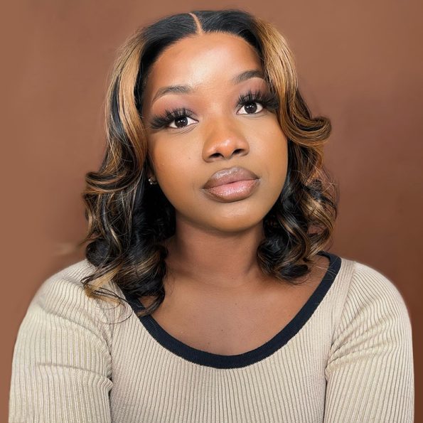 Short Loose Wave Bob Human Hair Wig 5×5 HD Pre-Cut Lace Glueless Blonde Highlight Color Bleached Knots