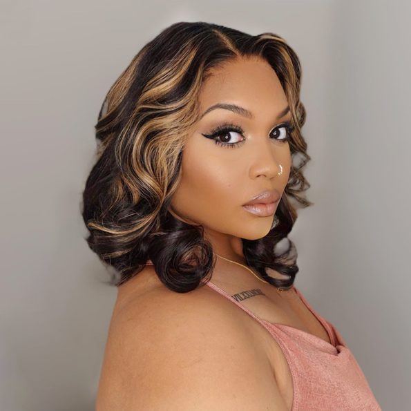 Short Loose Wave Bob Human Hair Wig 5×5 HD Pre-Cut Lace Glueless Blonde Highlight Color Bleached Knots