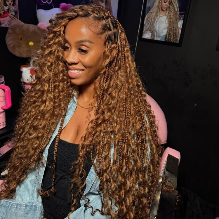 27# Honey Blonde Curly Crochet Hair 100% Human Crochet Braids Extensions