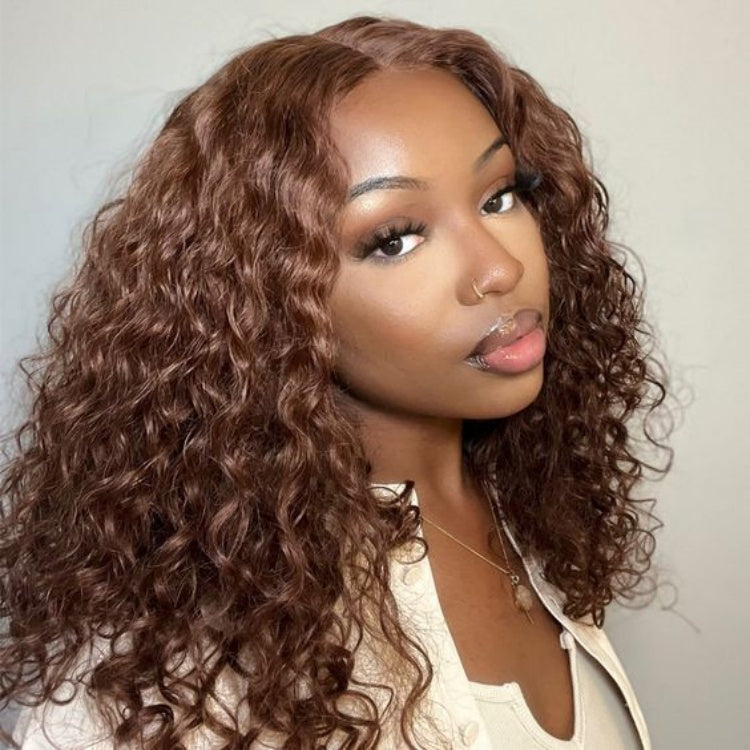 4# Chocolate Brown Color Curly Crochet Hair 100% Human Crochet Braids Extensions