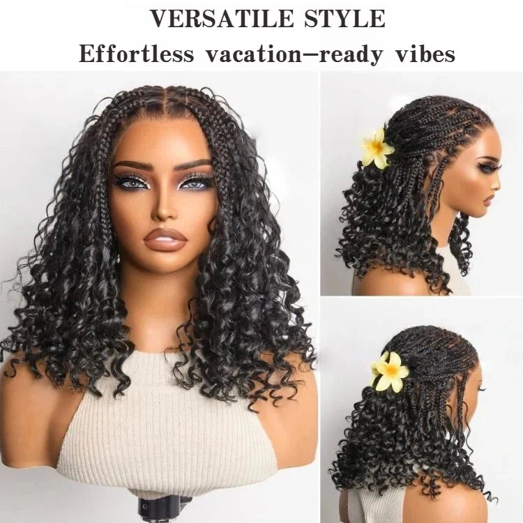 Exclusive Deal | HD Full Lace Knotless Boho Curls Braided Bob Wig Flexi Fit Invisi Drawstring Cap