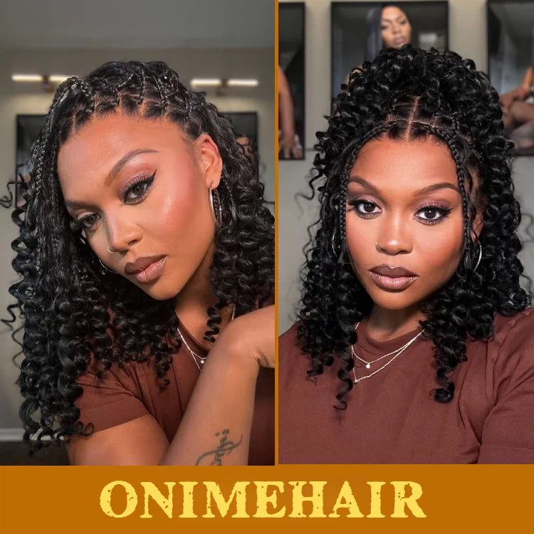 Exclusive Deal | HD Full Lace Knotless Boho Curls Braided Bob Wig Flexi Fit Invisi Drawstring Cap