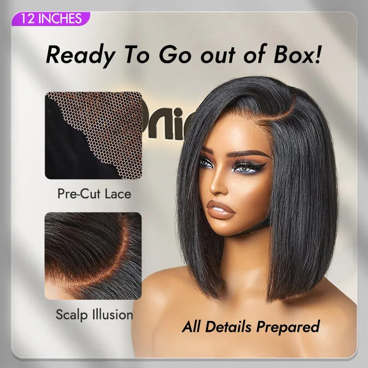 Onimehair™Put On & Go Blunt Cut Straight Bob Minimalist HD Lace Glueless C Part Wig  - US Only