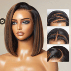 Onimehair™PreMax Wigs | Natural Looking Brown Highlight Silky Blunt Cut Bob Glueless 13x4 Frontal Pre-Cut Lace Wig