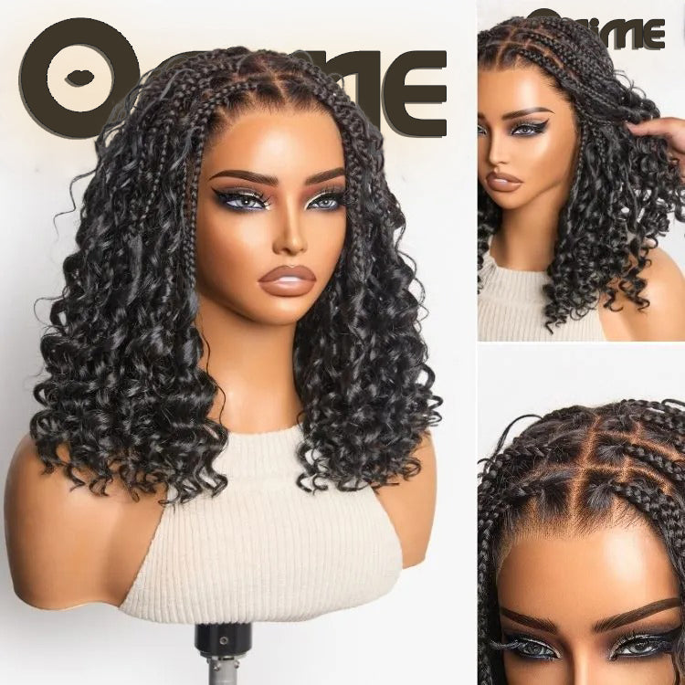 Exclusive Deal | HD Full Lace Knotless Boho Curls Braided Bob Wig Flexi Fit Invisi Drawstring Cap