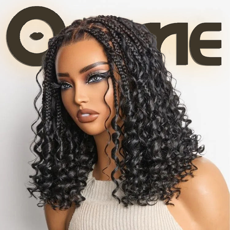 Exclusive Deal | HD Full Lace Knotless Boho Curls Braided Bob Wig Flexi Fit Invisi Drawstring Cap
