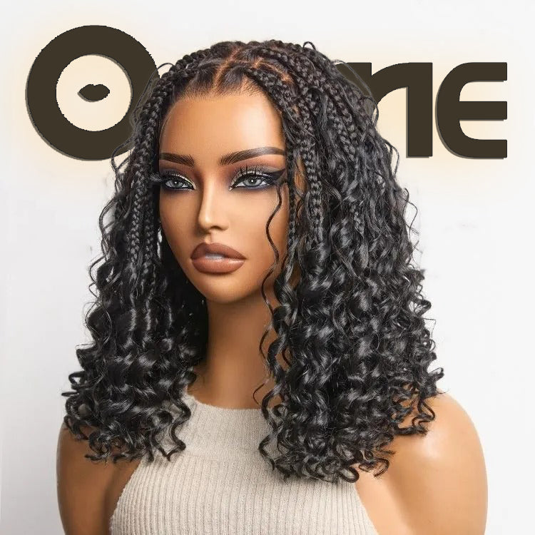 Exclusive Deal | HD Full Lace Knotless Boho Curls Braided Bob Wig Flexi Fit Invisi Drawstring Cap