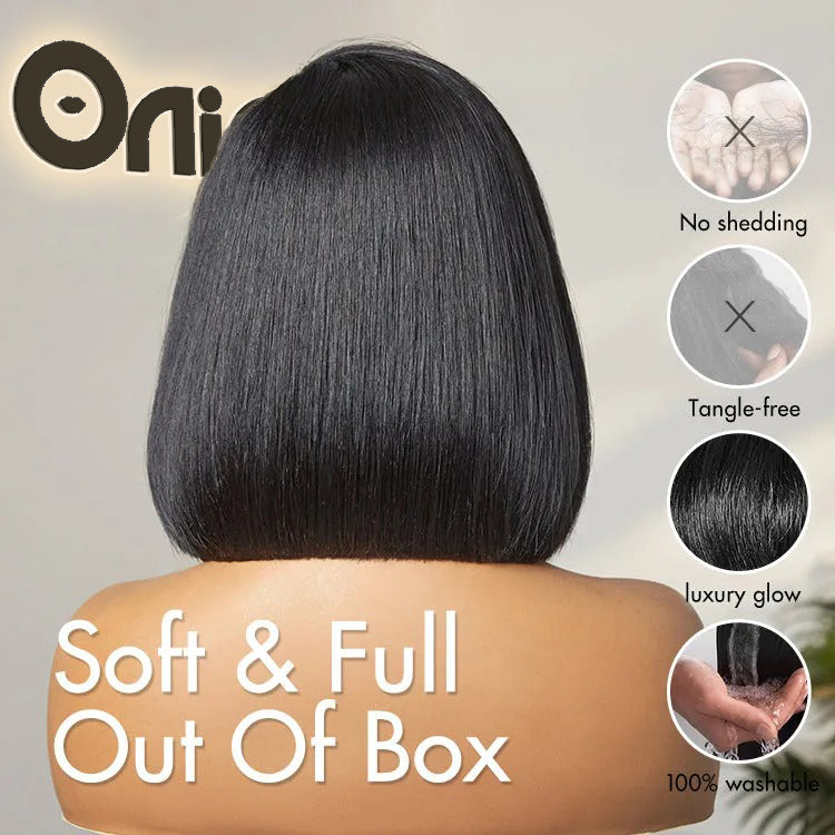 Onimehair™Put On & Go Blunt Cut Straight Bob Minimalist HD Lace Glueless C Part Wig  - US Only
