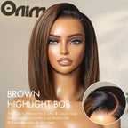 Onimehair™PreMax Wigs | Natural Looking Brown Highlight Silky Blunt Cut Bob Glueless 13x4 Frontal Pre-Cut Lace Wig
