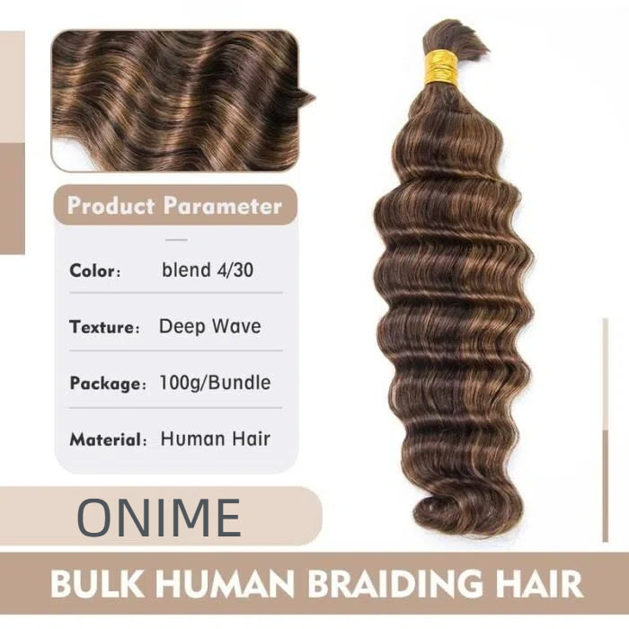 Onimehair Loose Deep Wave Bulk Human Braiding Hair Chocolate Brown Human Hair for Braiding