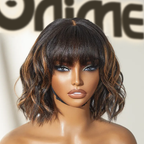 Onimehair™Put On and Go Reddish Purple / Ash Blonde Highlight / Brown Highlight / Natural Black Layered Cut Yaki Straight Minimalist Lace Bob Wig