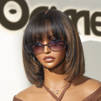 Onimehair™Put On and Go Reddish Purple / Ash Blonde Highlight / Brown Highlight / Natural Black Layered Cut Yaki Straight Minimalist Lace Bob Wig