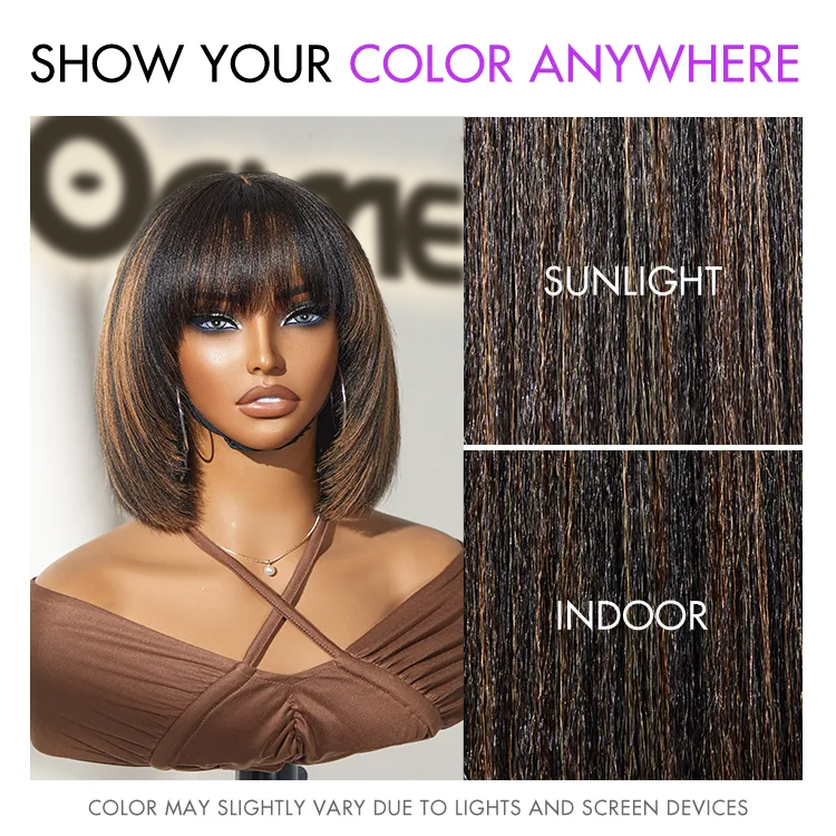 Onimehair™Put On and Go Reddish Purple / Ash Blonde Highlight / Brown Highlight / Natural Black Layered Cut Yaki Straight Minimalist Lace Bob Wig