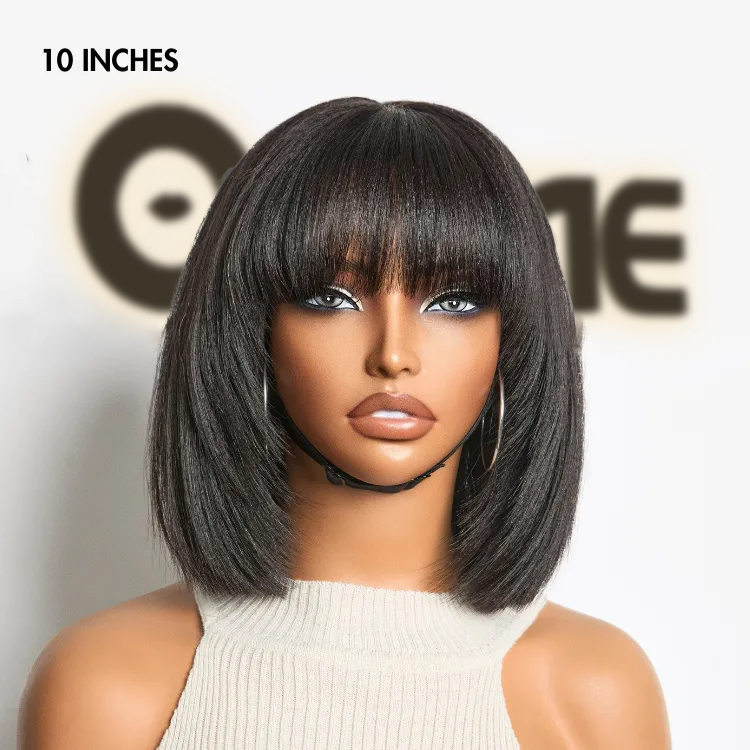 Onimehair™Put On and Go Reddish Purple / Ash Blonde Highlight / Brown Highlight / Natural Black Layered Cut Yaki Straight Minimalist Lace Bob Wig