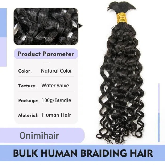 Onimehair Water Wave Bulk Human Hair For Braiding Natural Black Boho Hair