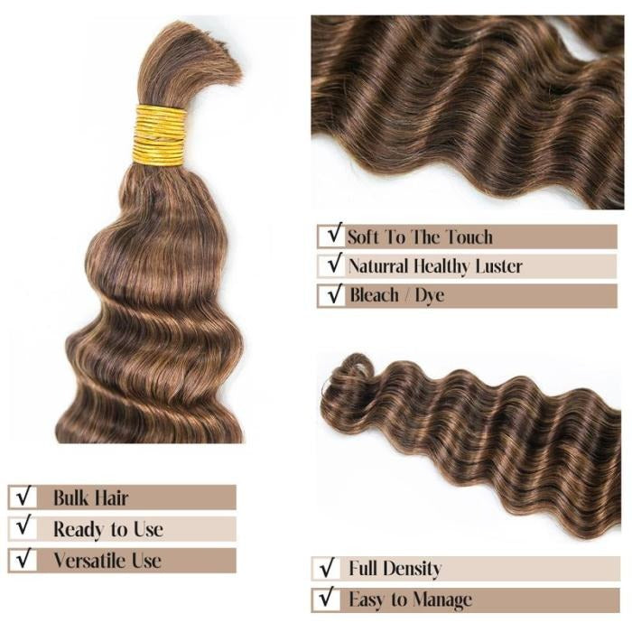 Onimehair Loose Deep Wave Bulk Human Braiding Hair Chocolate Brown Human Hair for Braiding
