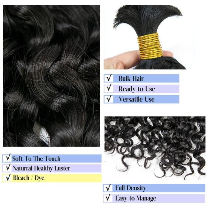 Onimehair Water Wave Bulk Human Hair For Braiding Natural Black Boho Hair