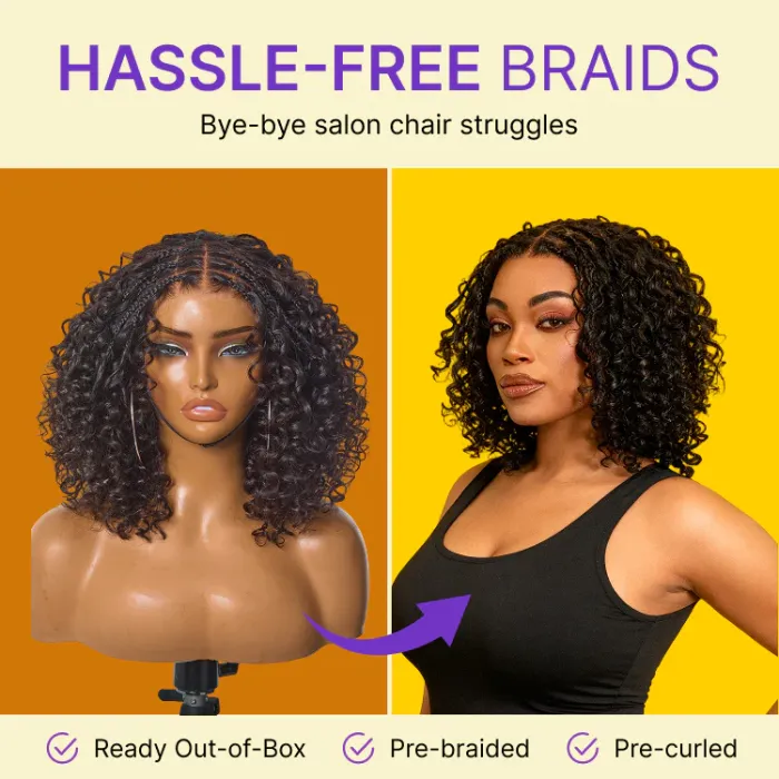 Exclusive Deal | Boho Braids Deep Curly Glueless 5x5 Closure Lace with Braided Top Human Hair Wig Pre-Cut Lace