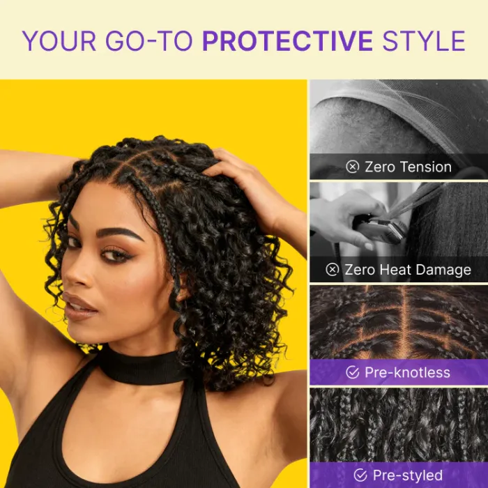 Exclusive Deal | Boho Braids Deep Curly Glueless 5x5 Closure Lace with Braided Top Human Hair Wig Pre-Cut Lace