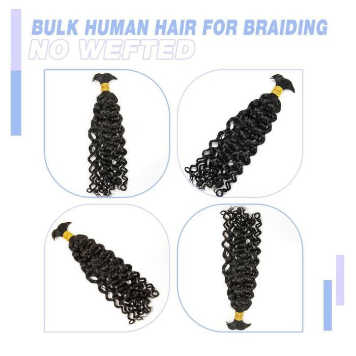 Onimehair Water Wave Bulk Human Hair For Braiding Natural Black Boho Hair