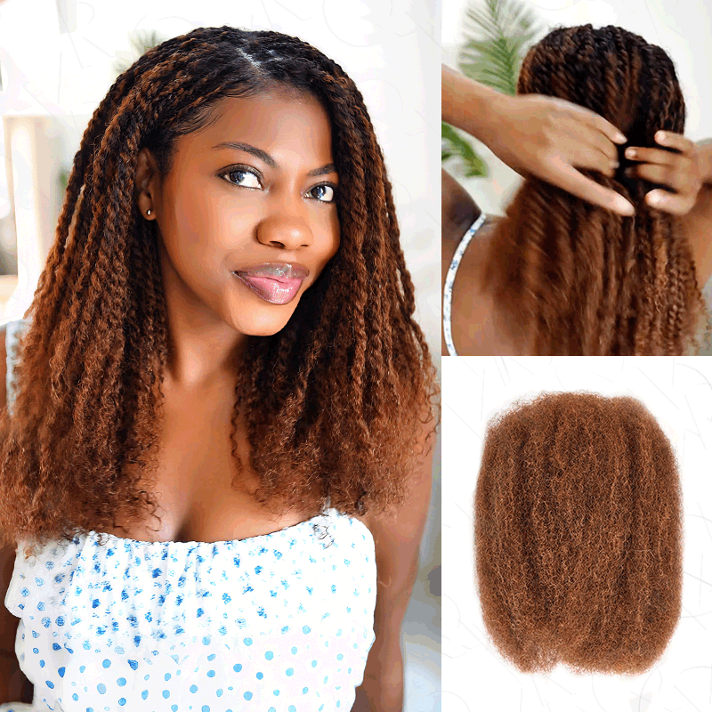 Onimehair™ Mixed Color #4/30 Afro Kinky Bulk Highlights #27/30 Human Hair