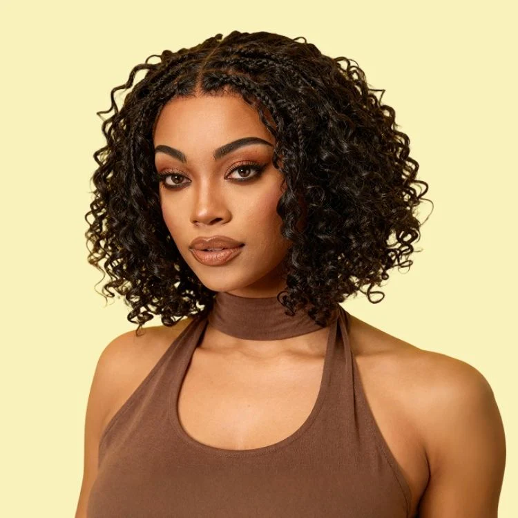 Exclusive Deal | Boho Braids Deep Curly Glueless 5x5 Closure Lace with Braided Top Human Hair Wig Pre-Cut Lace
