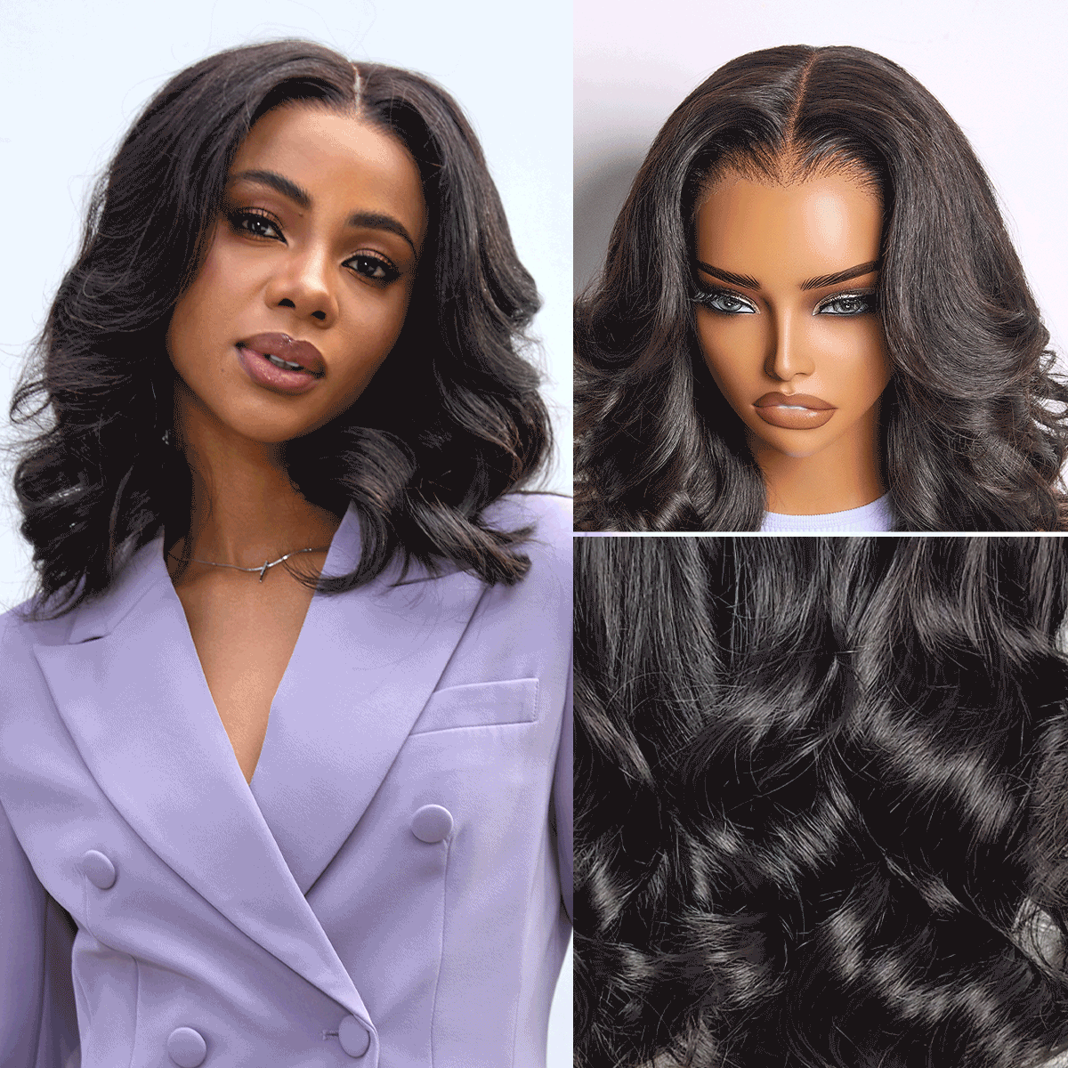 Short wavy lace wig by mysite with butterfly cut, showcasing layered style and natural movement.