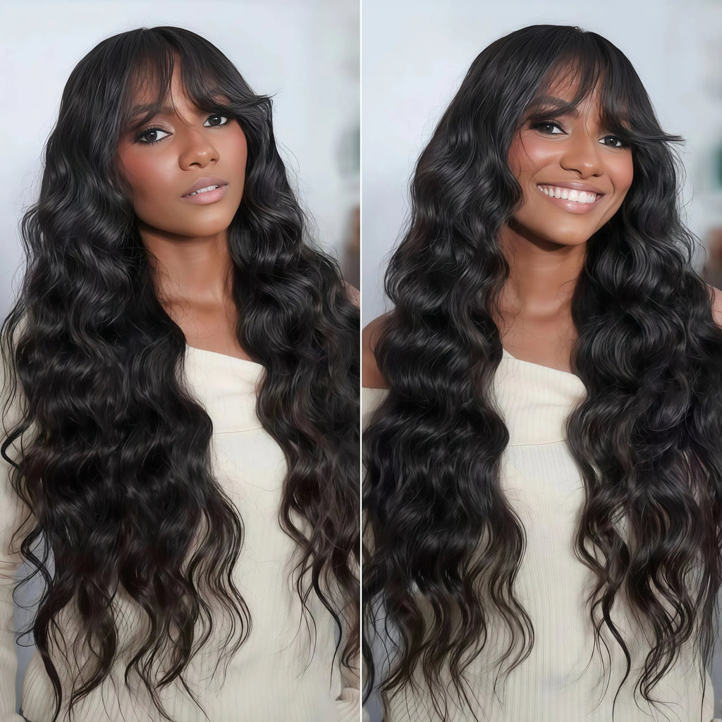 All-Day Comfort™ Wig Density Loose Body Wave Glueless5x5 Closure HD Lace Human Hair Wig with Bangs Pre-Cut Lace