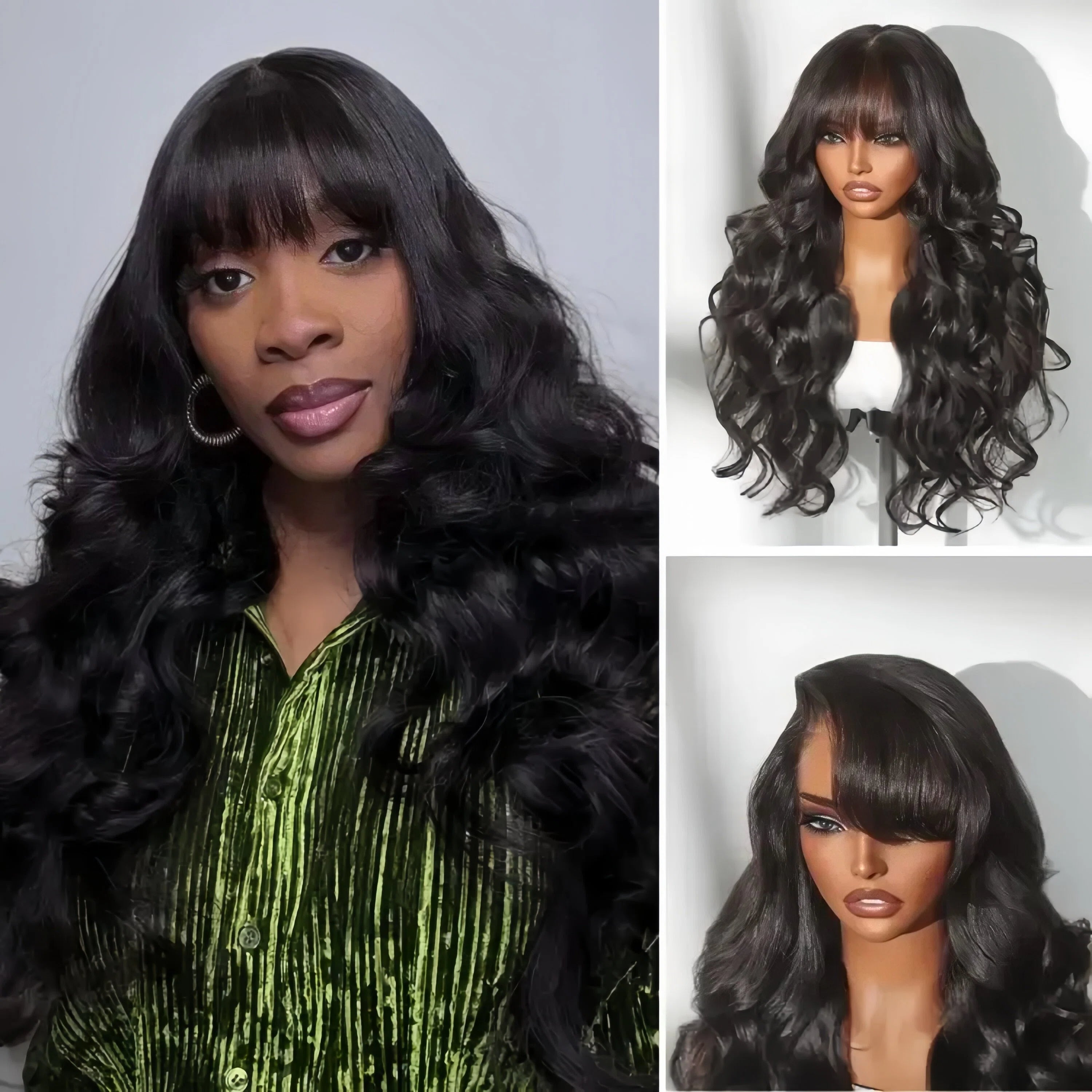 All-Day Comfort™ Wig Density Loose Body Wave Glueless5x5 Closure HD Lace Human Hair Wig with Bangs Pre-Cut Lace