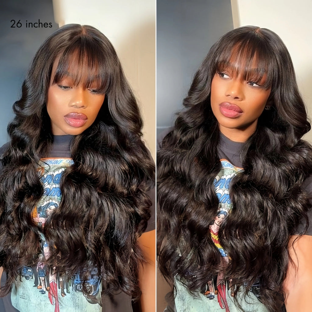 All-Day Comfort™ Wig Density Loose Body Wave Glueless5x5 Closure HD Lace Human Hair Wig with Bangs Pre-Cut Lace