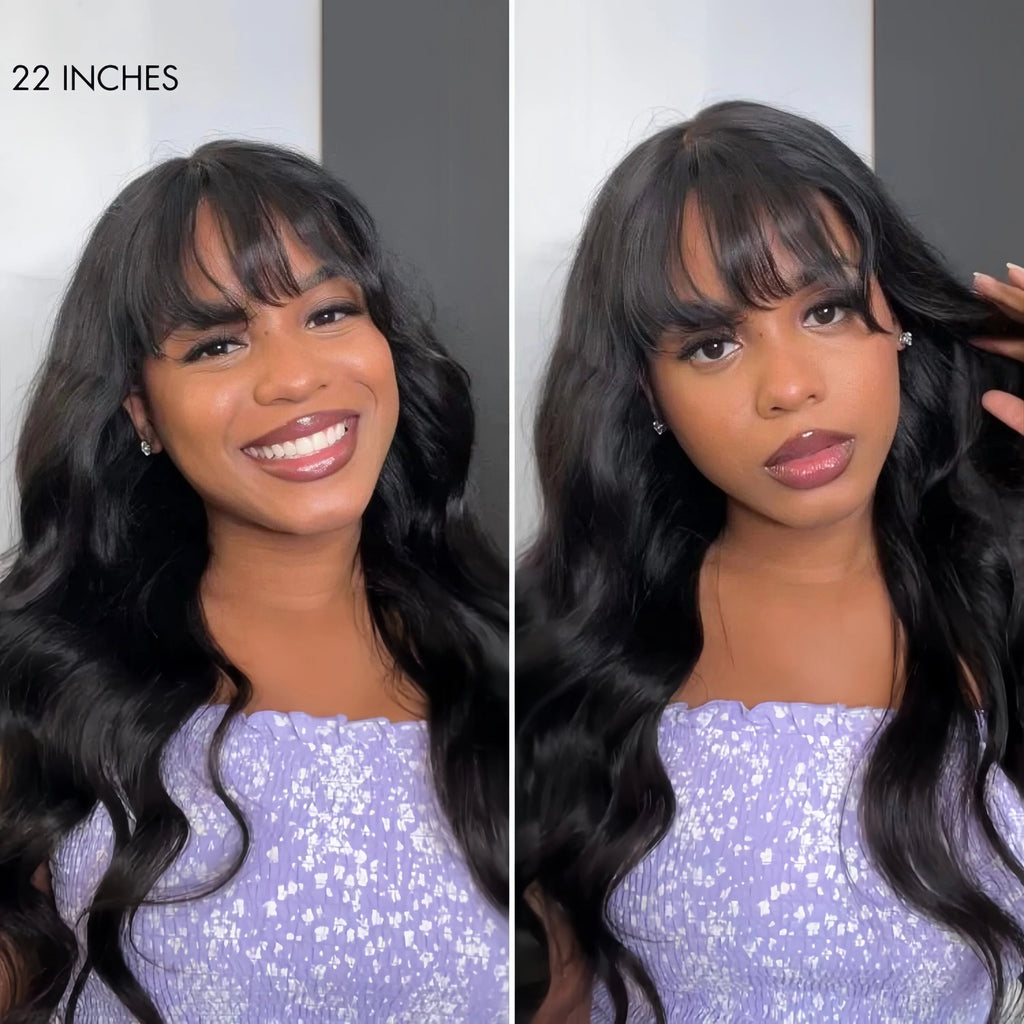 All-Day Comfort™ Wig Density Loose Body Wave Glueless5x5 Closure HD Lace Human Hair Wig with Bangs Pre-Cut Lace