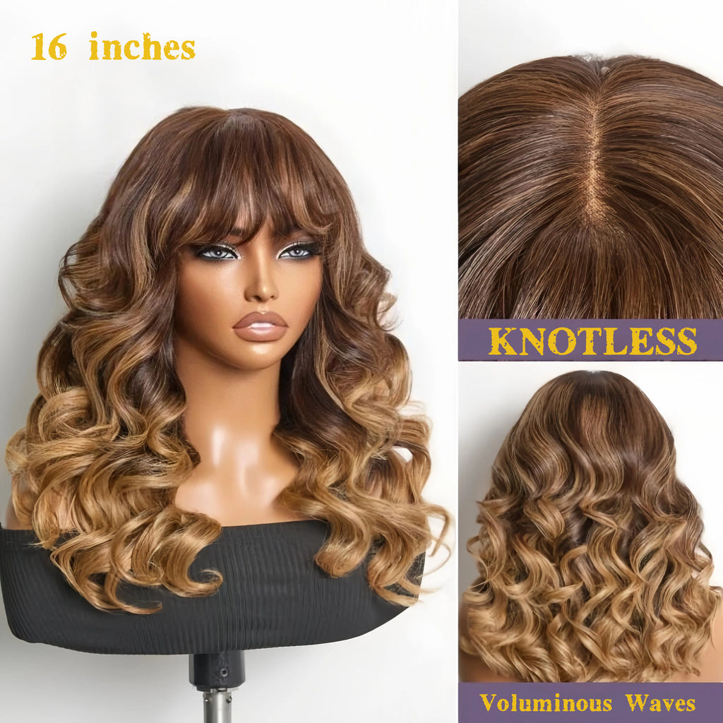 All-Day Comfort™ Wig Density Loose Body Wave Glueless5x5 Closure HD Lace Human Hair Wig with Bangs Pre-Cut Lace