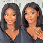 Layered Cut Kinky Straight Bob Human Hair Wig 5×5 HD Lace Glueless Short Wig Pre Plucked Natural Hairline