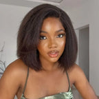 4C Edges Hairline | Kinky Straight Short Bob Human Hair Glueless Wigs Side Part 5×5 Lace 180% Density