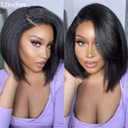 4C Edges Hairline | Kinky Straight Short Bob Human Hair Glueless Wigs Side Part 5×5 Lace 180% Density