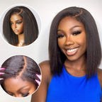 4C Edges Hairline | Kinky Straight Short Bob Human Hair Glueless Wigs Side Part 5×5 Lace 180% Density