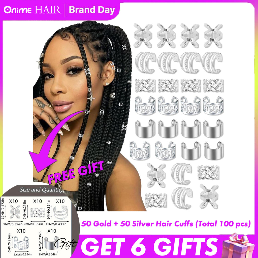 Hair Cuffs-50pcs Gold + 50pcs Silver  (Total 100 pcs)