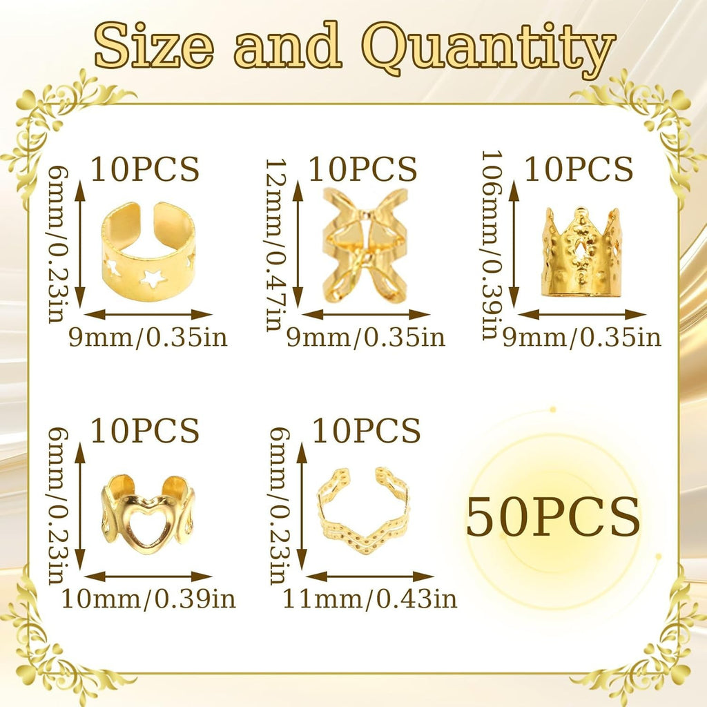 Hair Cuffs-50pcs Gold + 50pcs Silver  (Total 100 pcs)