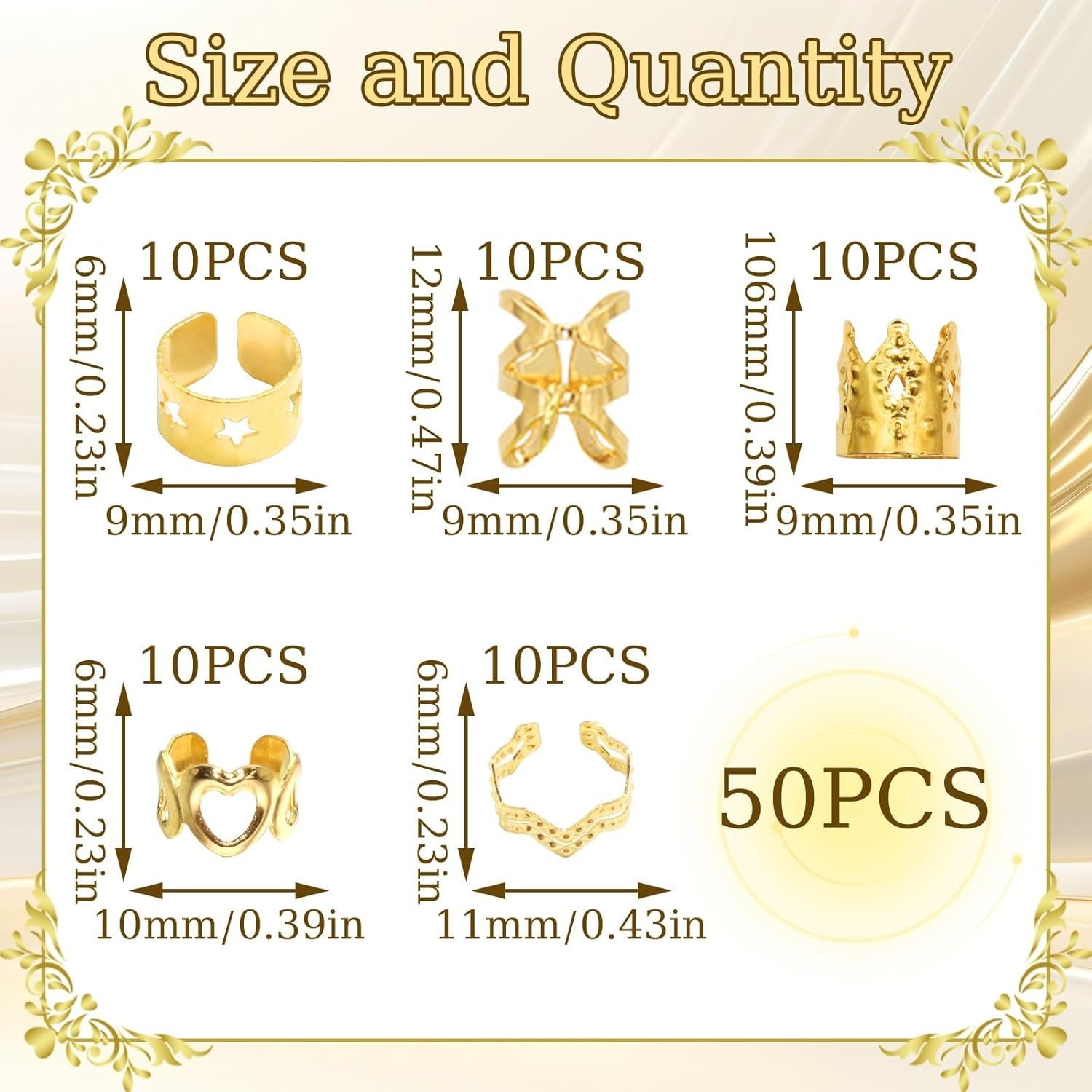 Hair Cuffs-50pcs Gold + 50pcs Silver  (Total 100 pcs)
