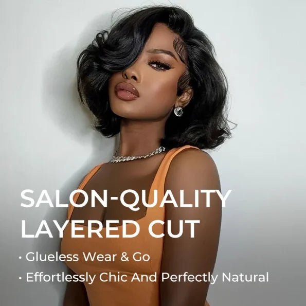 Limited Design | Layered Cut Glueless 5×5 Closure Lace Bob Wig Side Part Wear & Go 200% Density