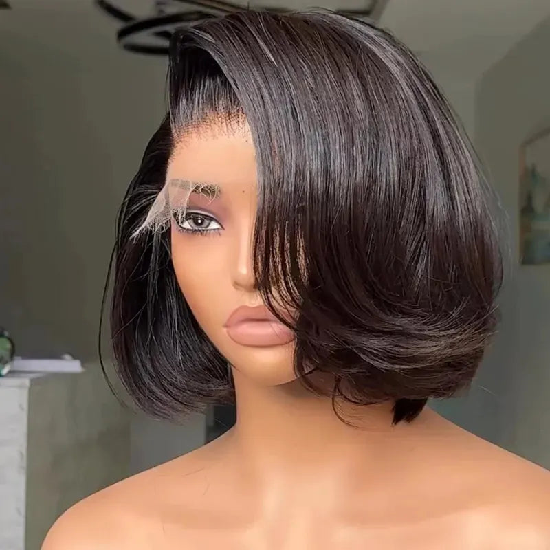 Limited Design | Layered Cut Glueless 5×5 Closure Lace Bob Wig Side Part Wear & Go 200% Density