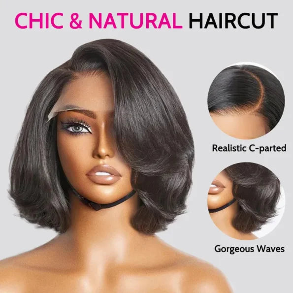 Limited Design | Layered Cut Glueless 5×5 Closure Lace Bob Wig Side Part Wear & Go 200% Density