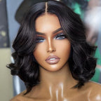 Pre Bleached Knots Short Loose Body 5×5 HD Lace Glueless Bob Wig Layer Wavy Wave Human Hair