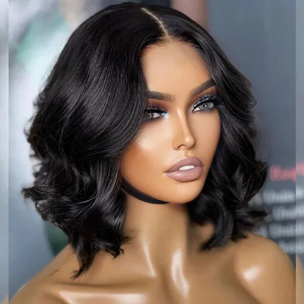 Pre Bleached Knots Short Loose Body 5×5 HD Lace Glueless Bob Wig Layer Wavy Wave Human Hair